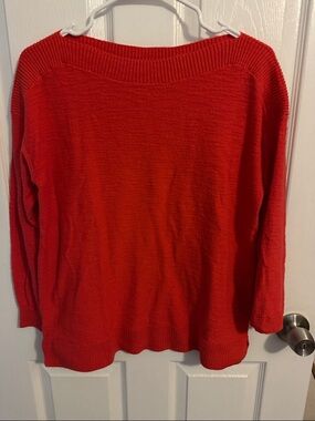LOFT Bright Red Scoop Neck Knit Sweater